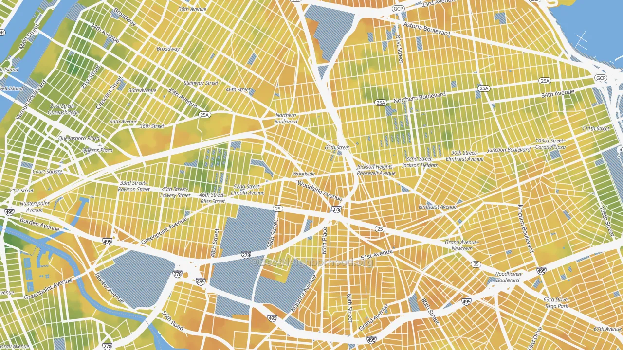 Bike Grade map of Woodside, Queens, NY
