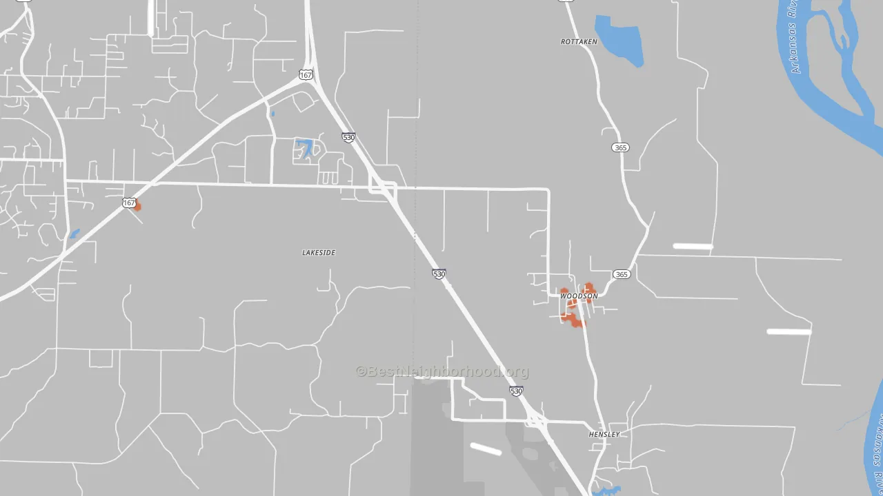 Bike Grade map of Woodson, AR