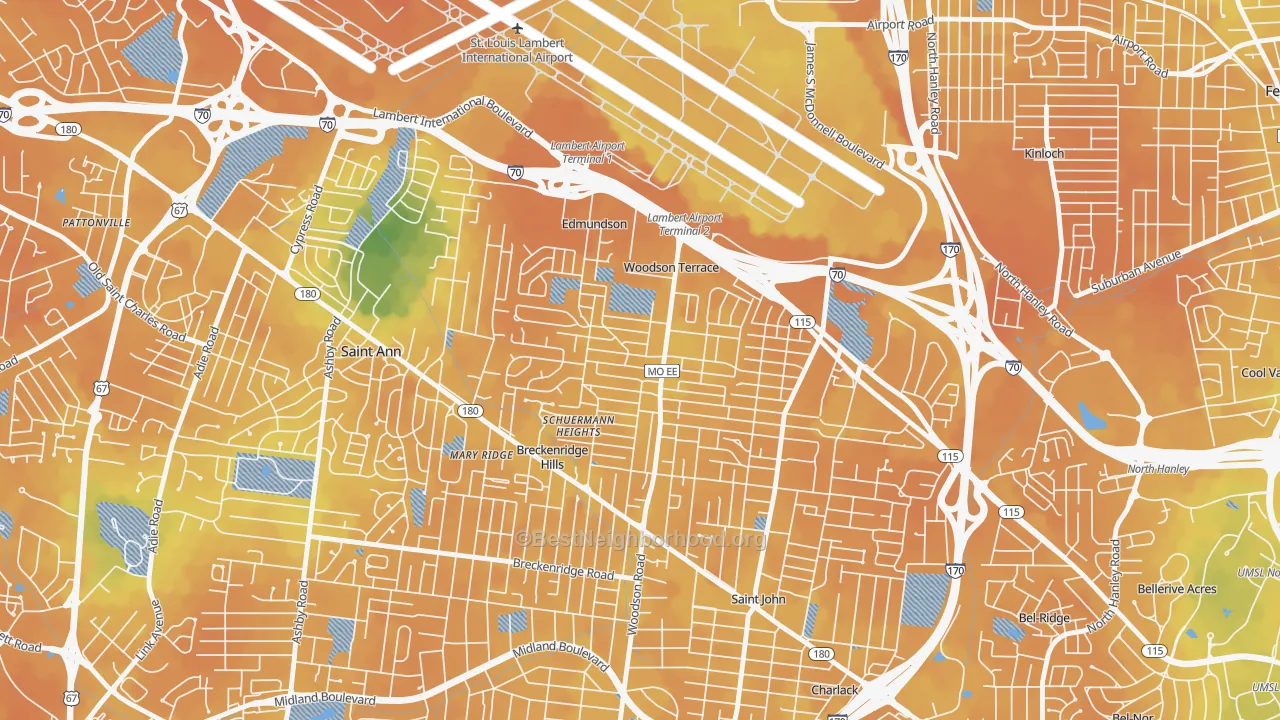 Bike Grade map of Woodson Terrace, MO