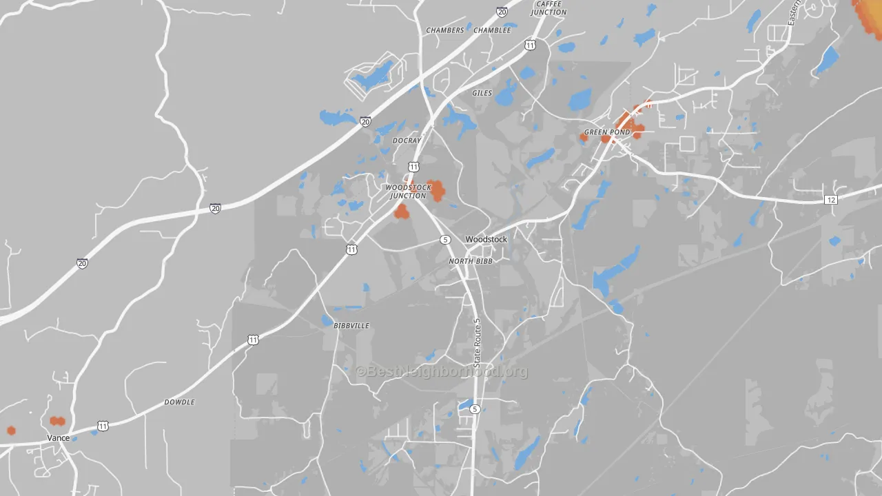 Bike Grade map of Woodstock, AL