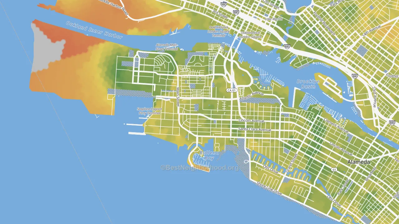 Bike Grade map of Woodstock, Alameda, CA