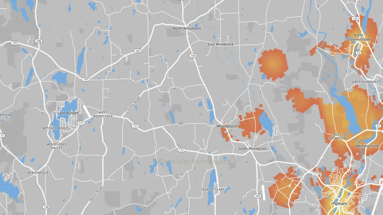 Bike Grade map of Woodstock, CT