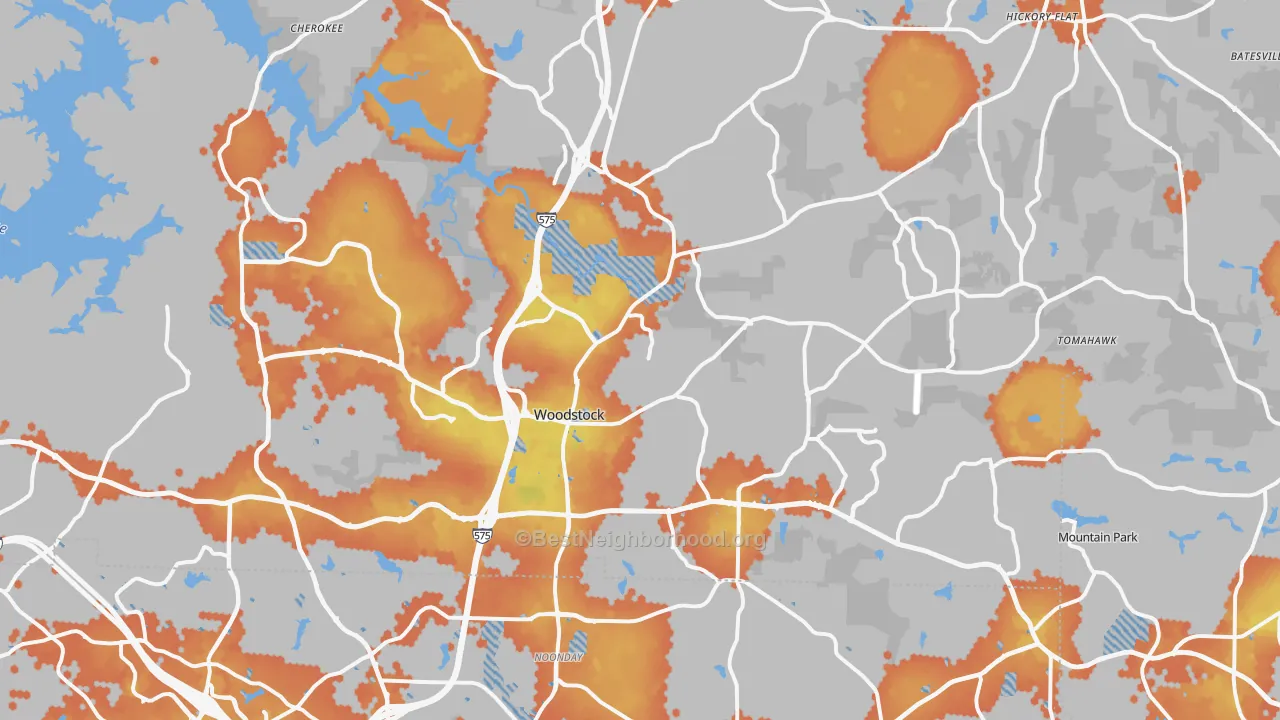 Bike Grade map of Woodstock, GA