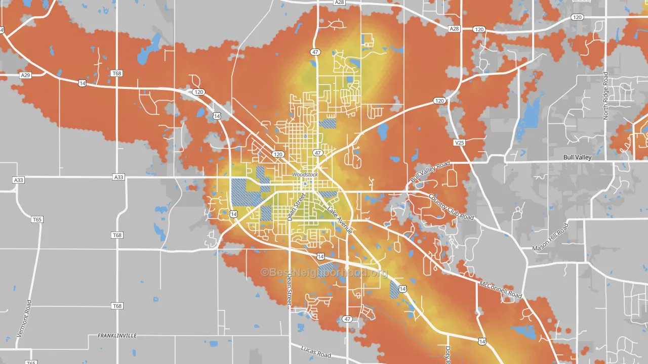 Bike Grade map of Woodstock, IL