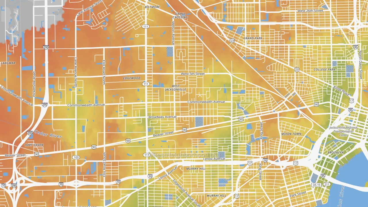 Bike Grade map of Woodstock, Jacksonville, FL
