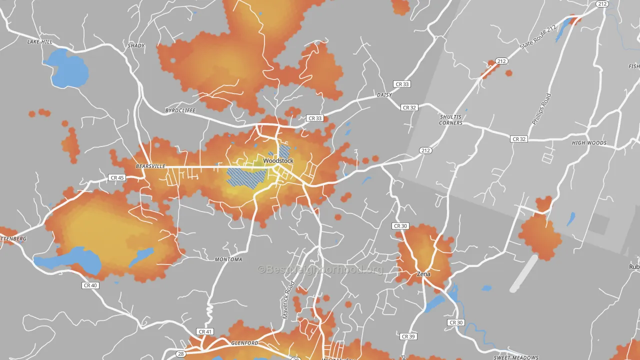 Bike Grade map of Woodstock, NY