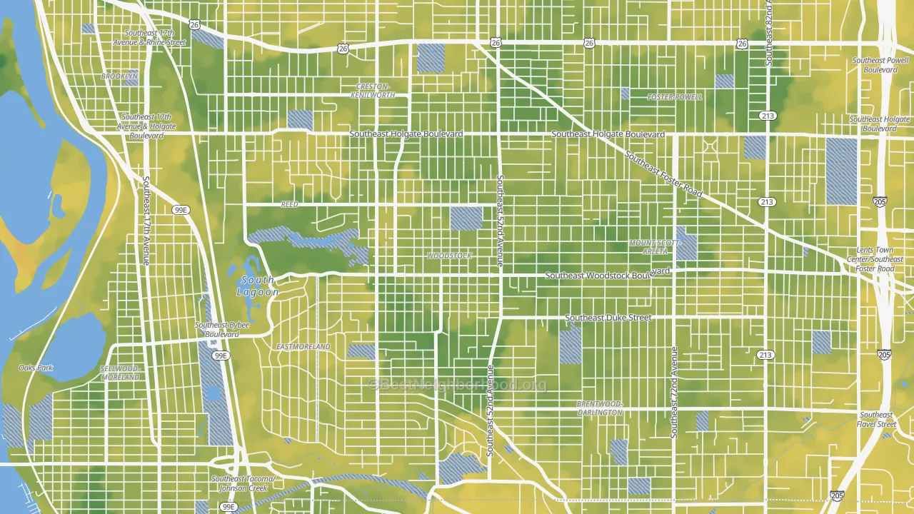 Bike Grade map of Woodstock, Portland, OR