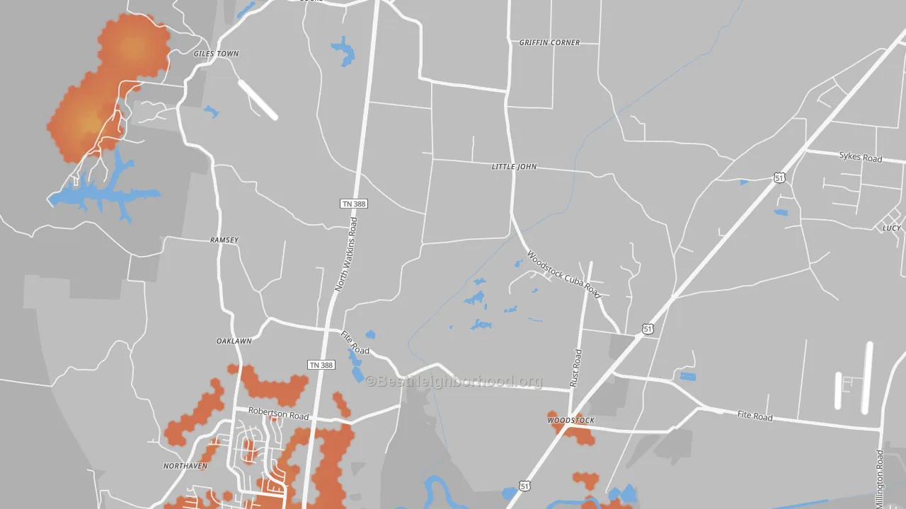 Bike Grade map of Woodstock, TN