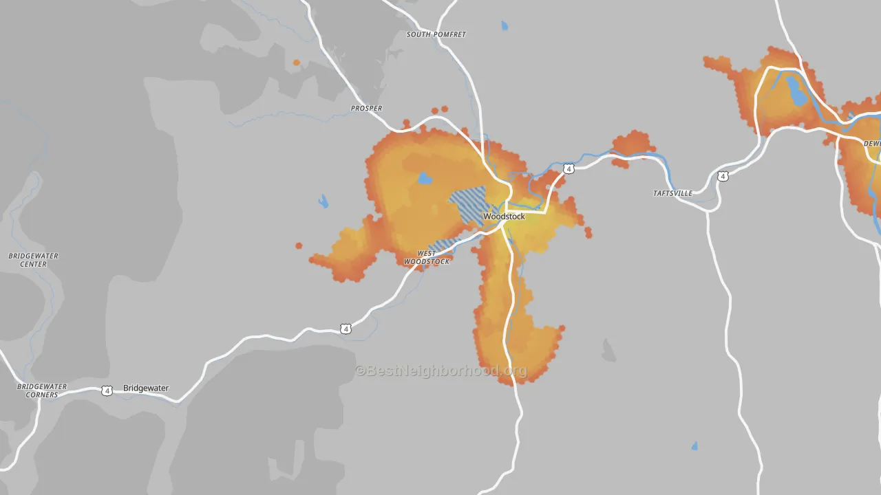 Bike Grade map of Woodstock, VT