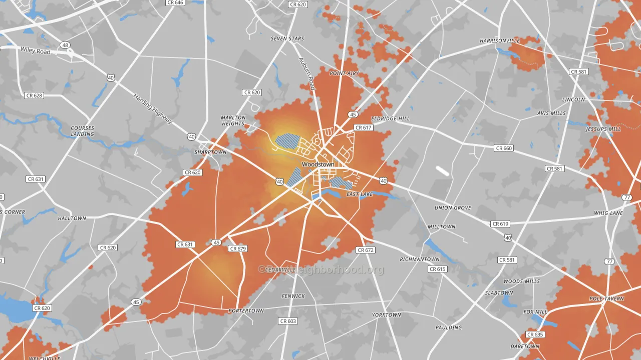 Bike Grade map of Woodstown, NJ