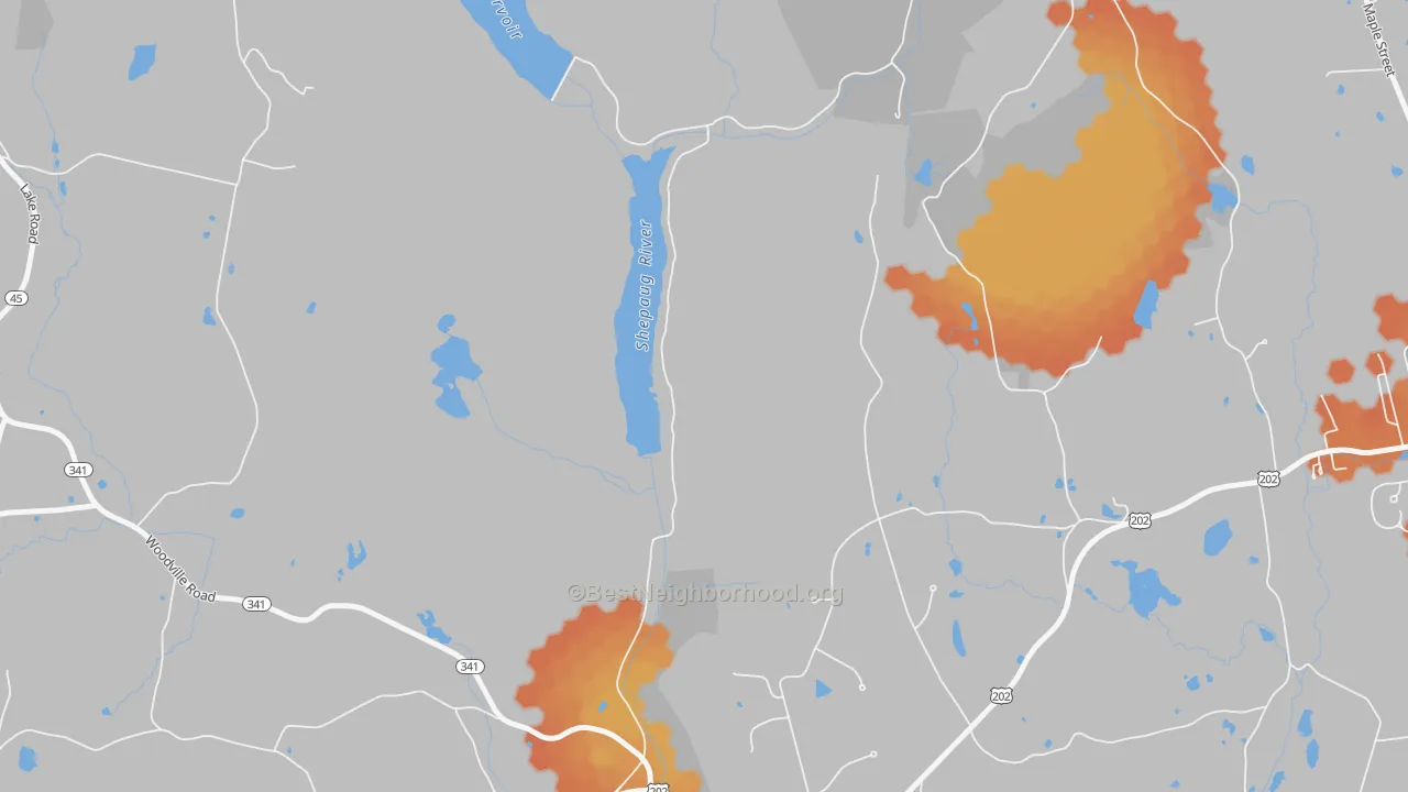 Bike Grade map of Woodville, CT