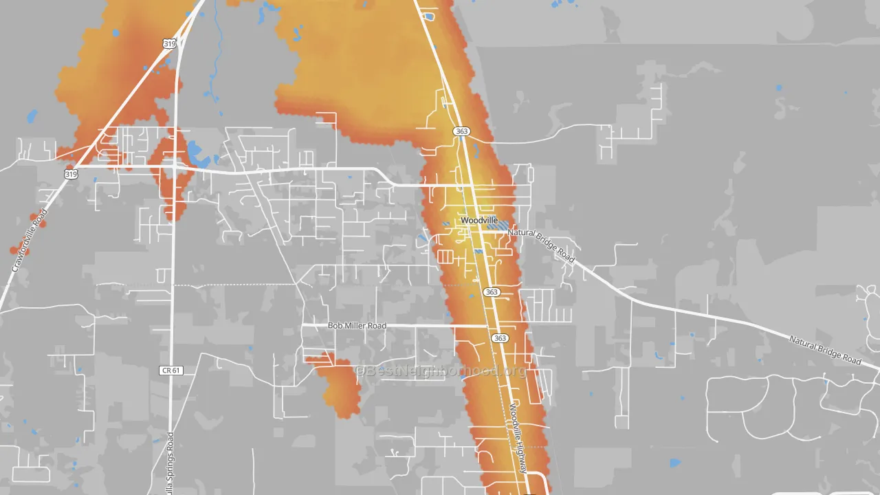 Bike Grade map of Woodville, FL