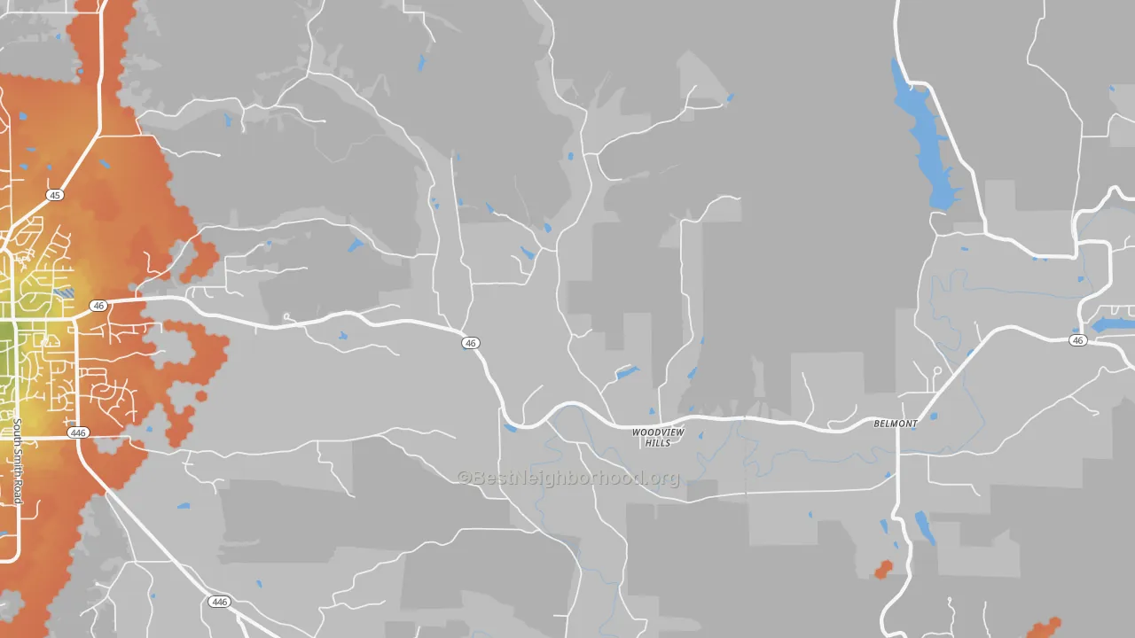 Bike Grade map of Woodville Hills, IN