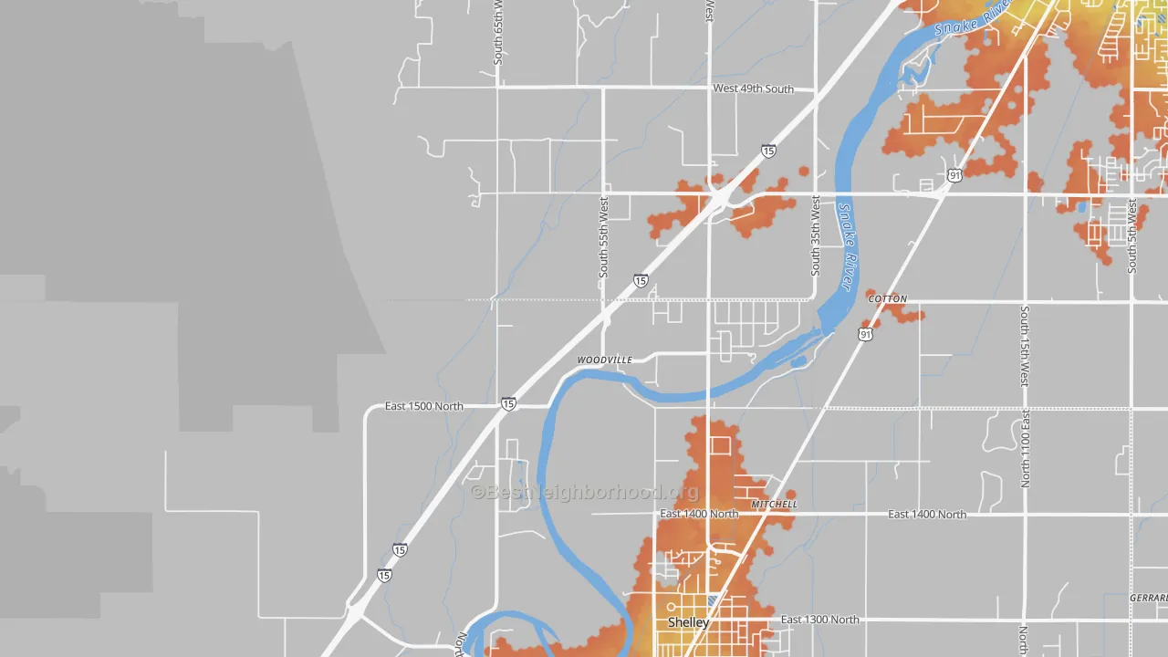 Bike Grade map of Woodville, ID
