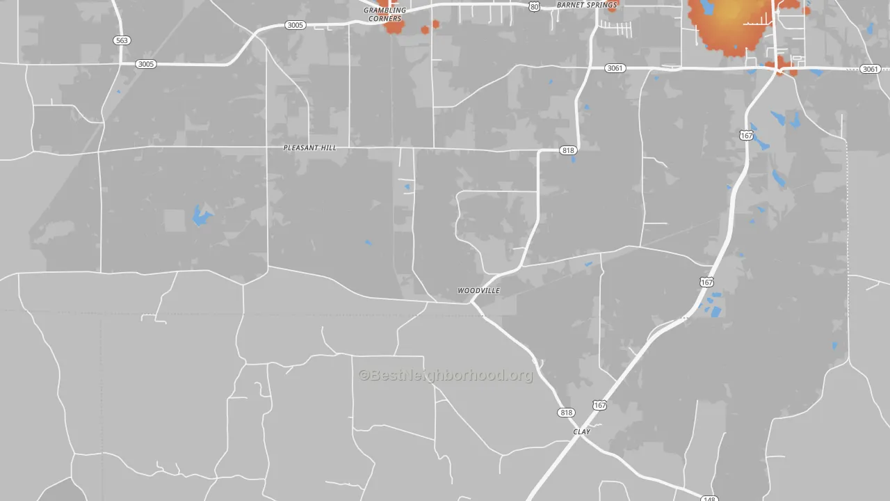 Bike Grade map of Woodville, LA