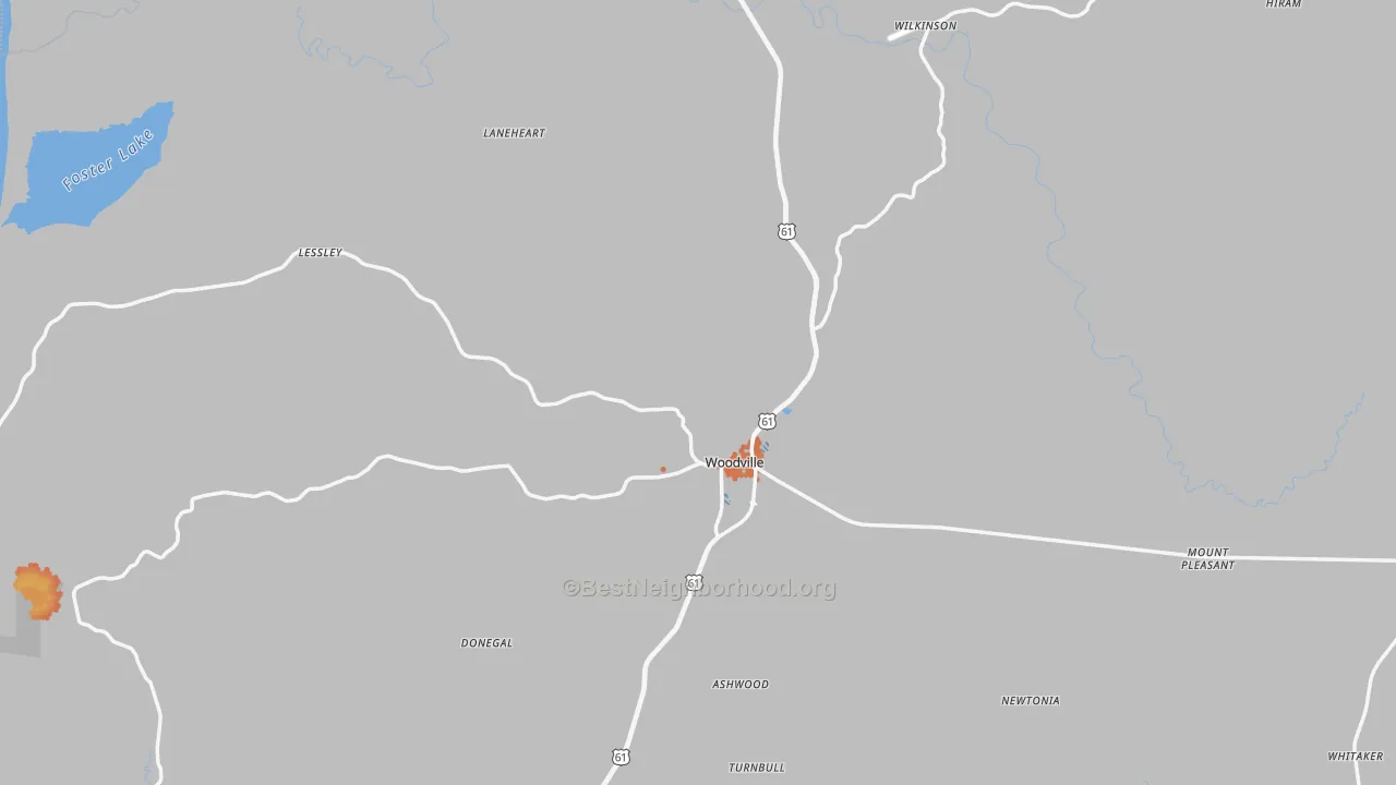 Bike Grade map of Woodville, MS