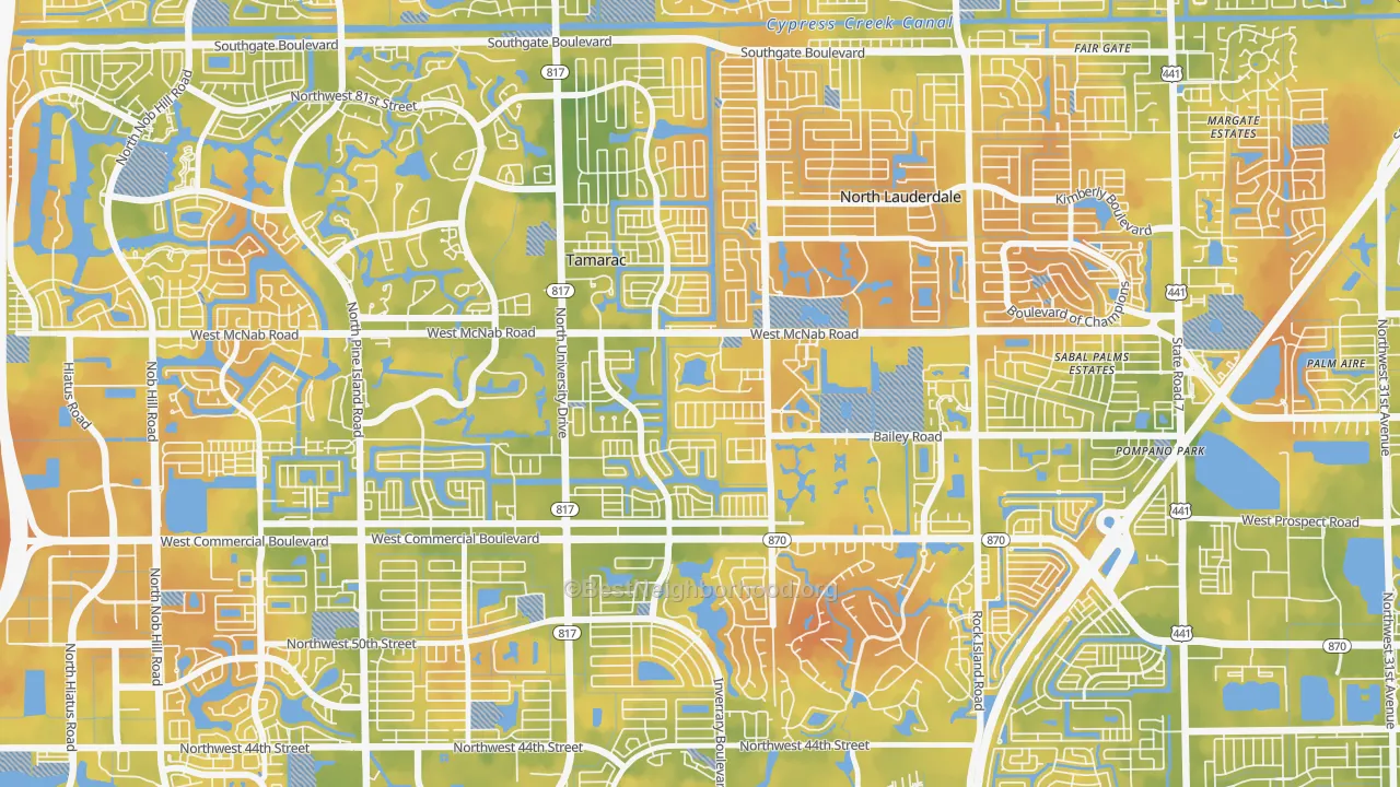 Bike Grade map of Woodville, North Lauderdale, FL