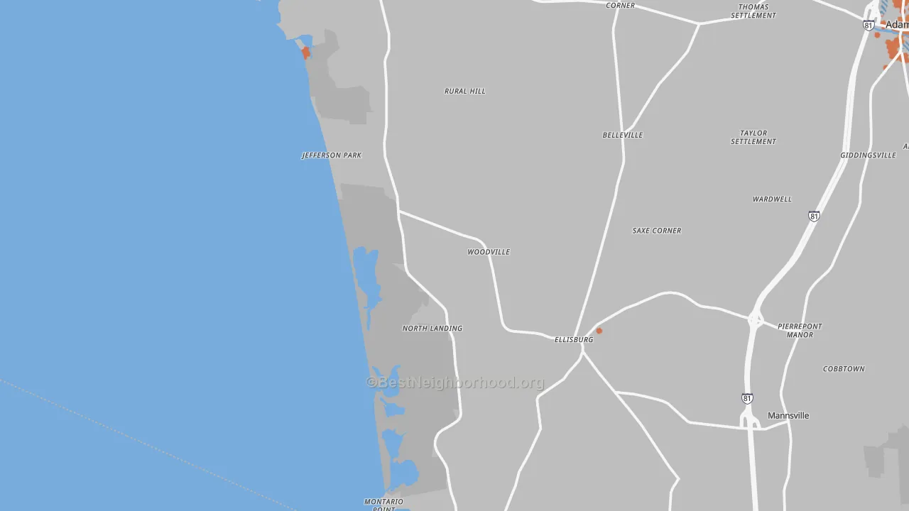 Bike Grade map of Woodville, NY
