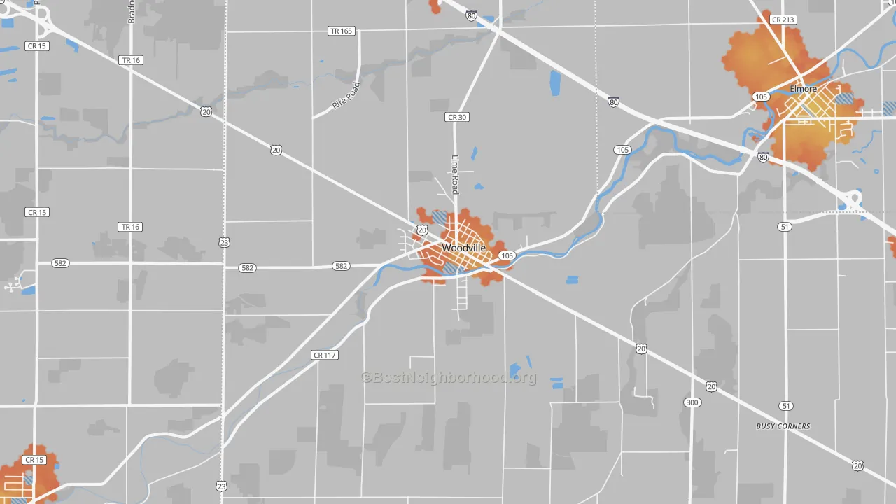 Bike Grade map of Woodville, OH