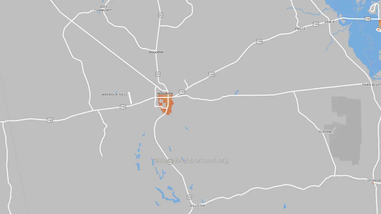 Bike Grade map of Woodville, TX