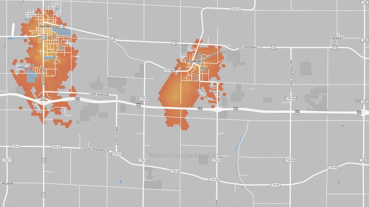 Bike Grade map of Woodville, WI
