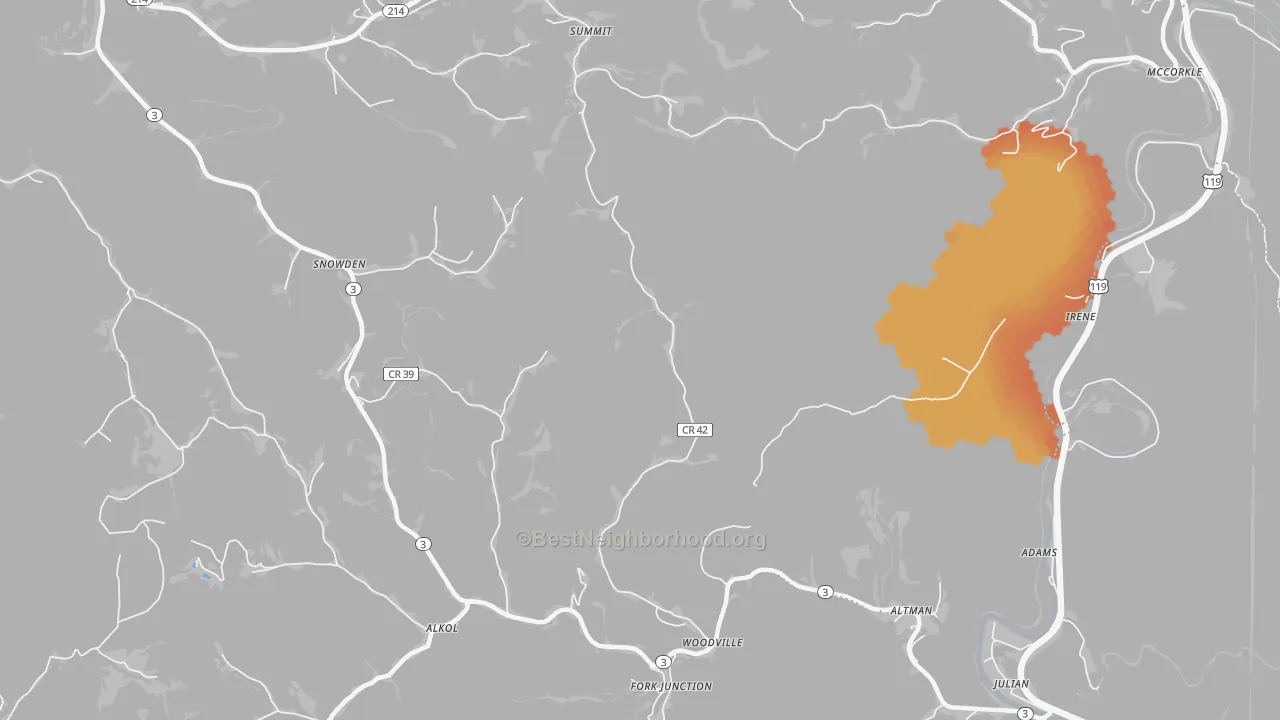 Bike Grade map of Woodville, WV