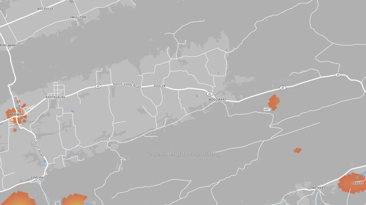 Bike Grade map of Woodward, PA