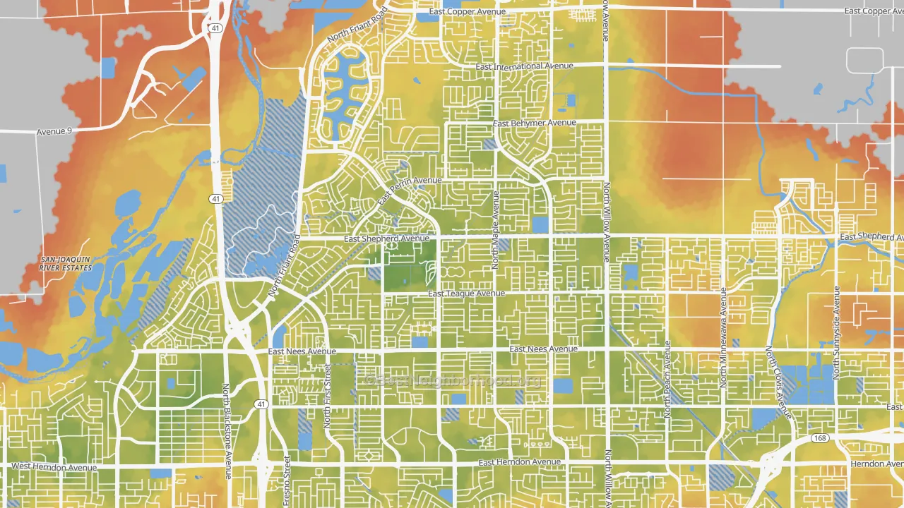 Bike Grade map of Woodward Park, Fresno, CA