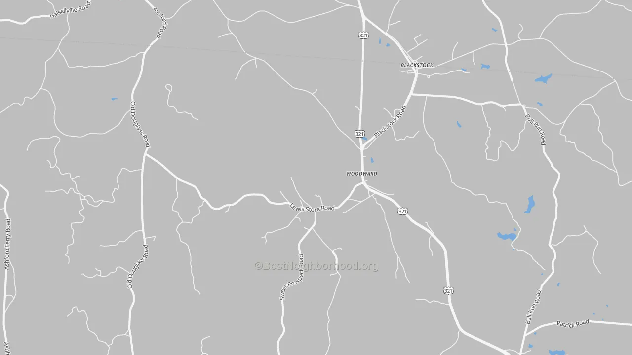 Bike Grade map of Woodward, SC