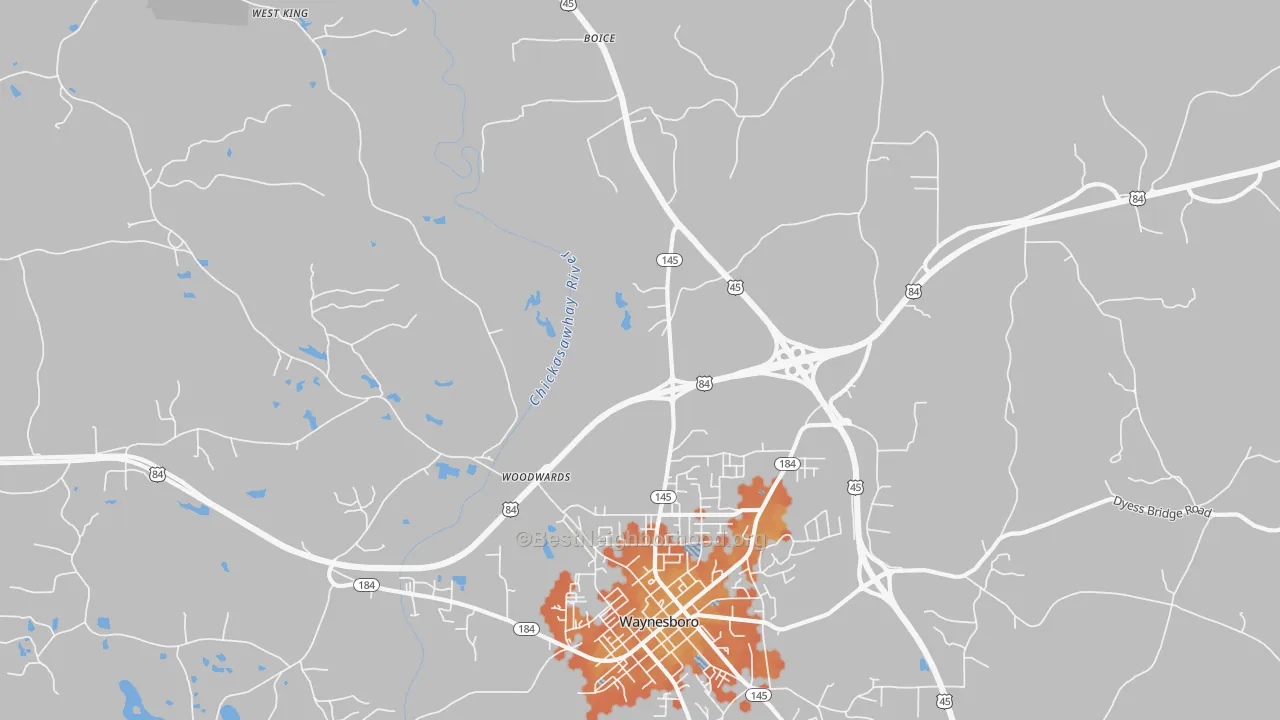 Bike Grade map of Woodwards, MS
