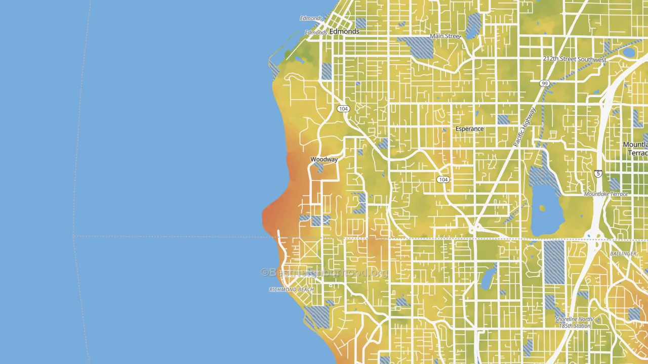 Bike Grade map of Woodway, WA