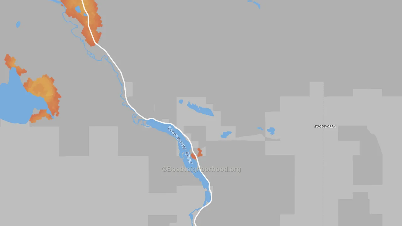 Bike Grade map of Woodworth, MT