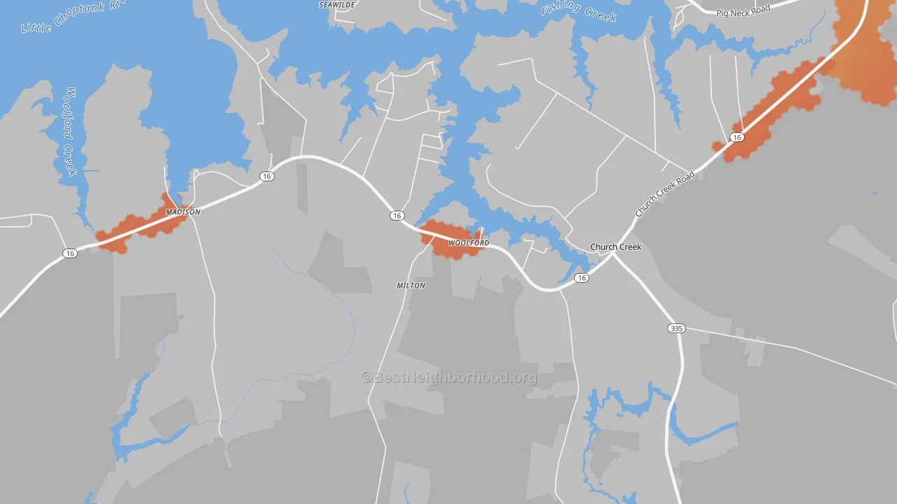 Bike Grade map of Woolford, MD