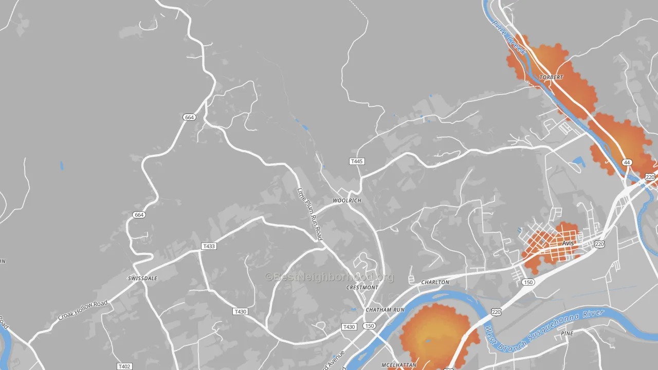 Bike Grade map of Woolrich, PA
