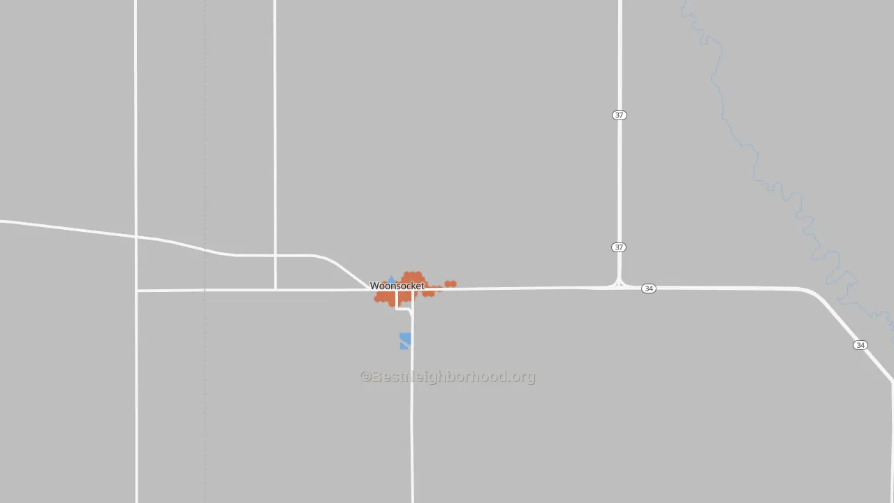 Bike Grade map of Woonsocket, SD