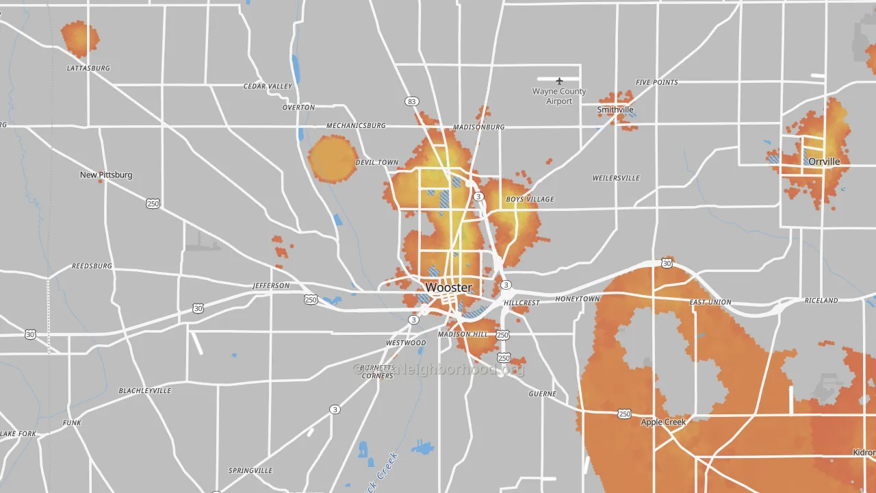 Bike Grade map of Wooster, OH
