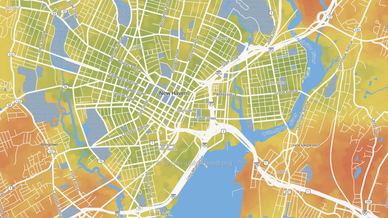 Bike Grade map of Wooster Square, New Haven, CT