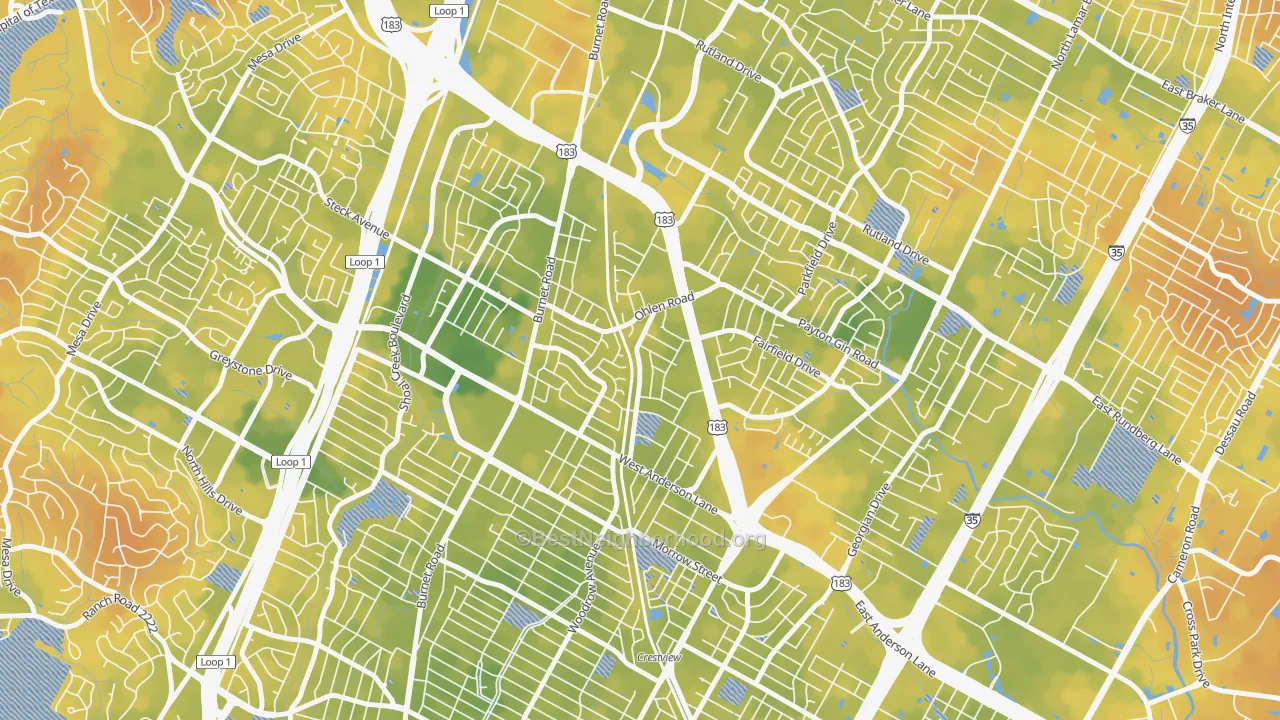 Bike Grade map of Wooten, Austin, TX