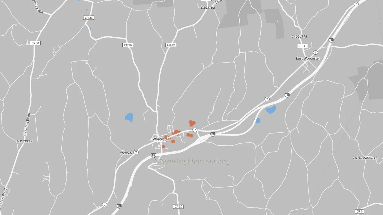Bike Grade map of Worcester, NY