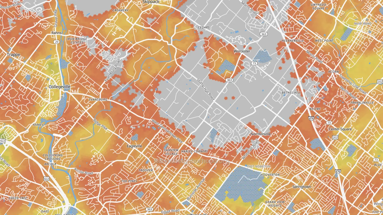 Bike Grade map of Worcester, PA