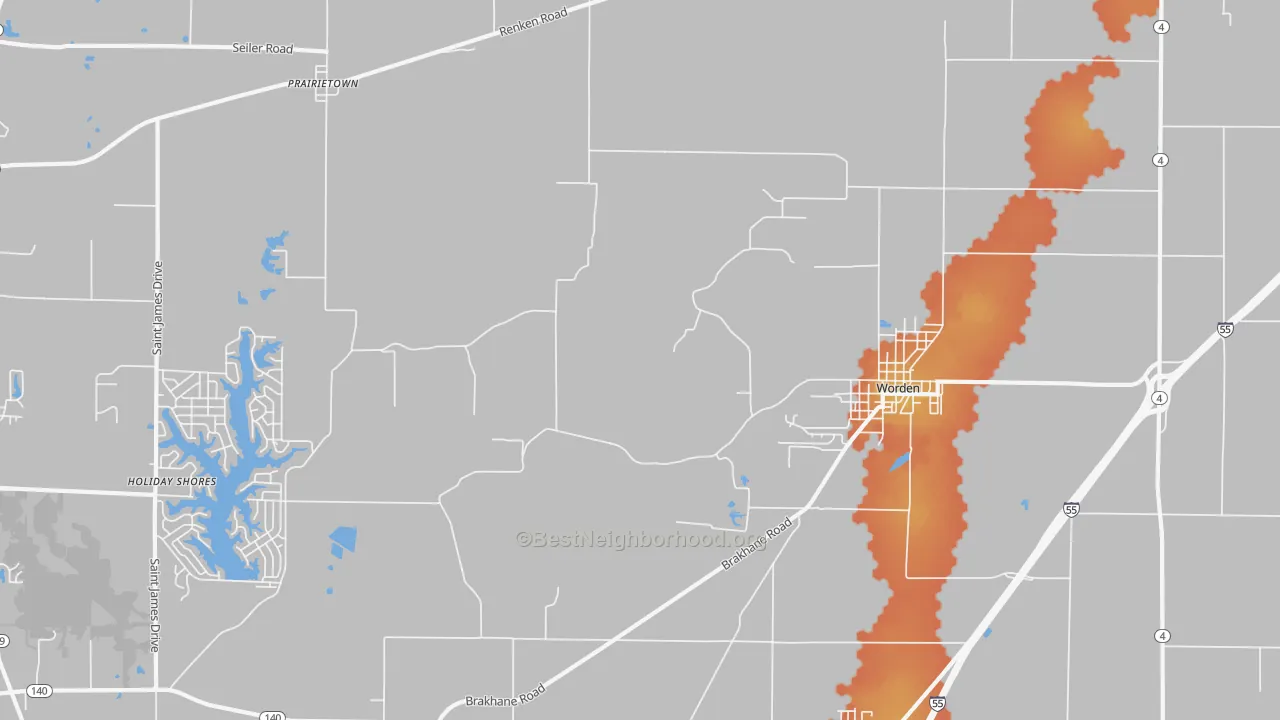 Bike Grade map of Worden, IL