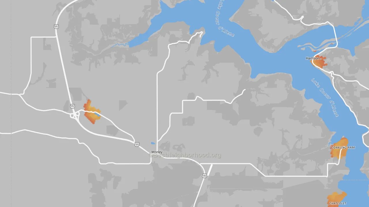 Bike Grade map of Worley, ID