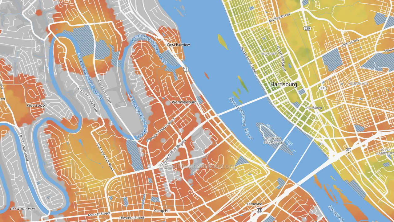 Bike Grade map of Wormleysburg, PA