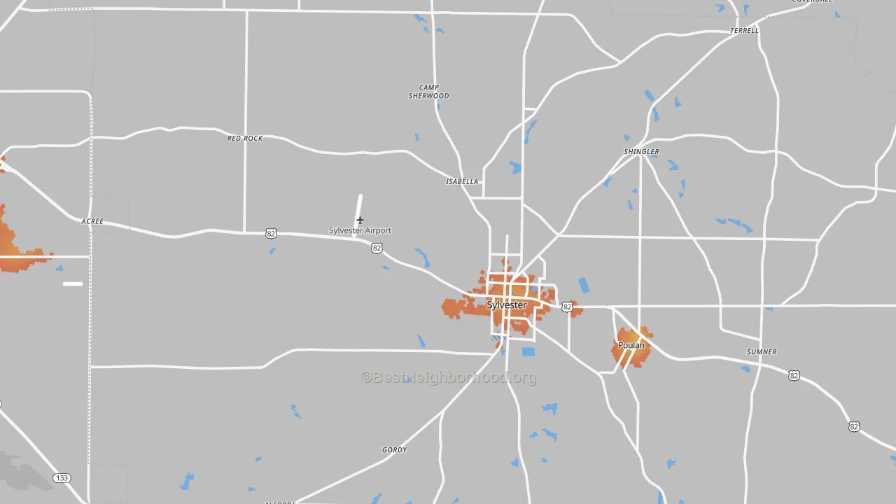 Bike Grade map of Worth County, GA