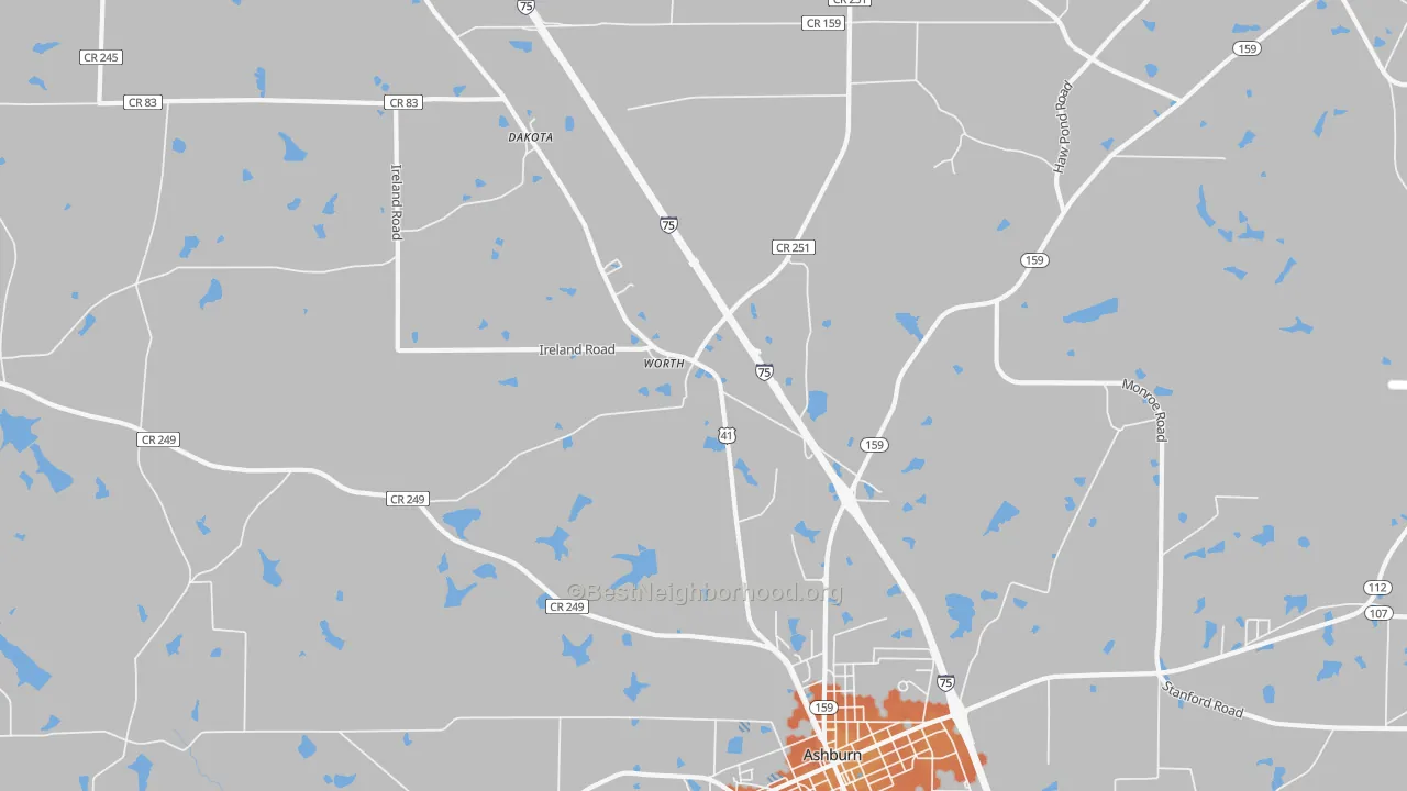 Bike Grade map of Worth, GA