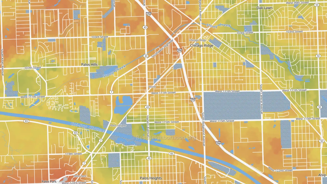 Bike Grade map of Worth, IL