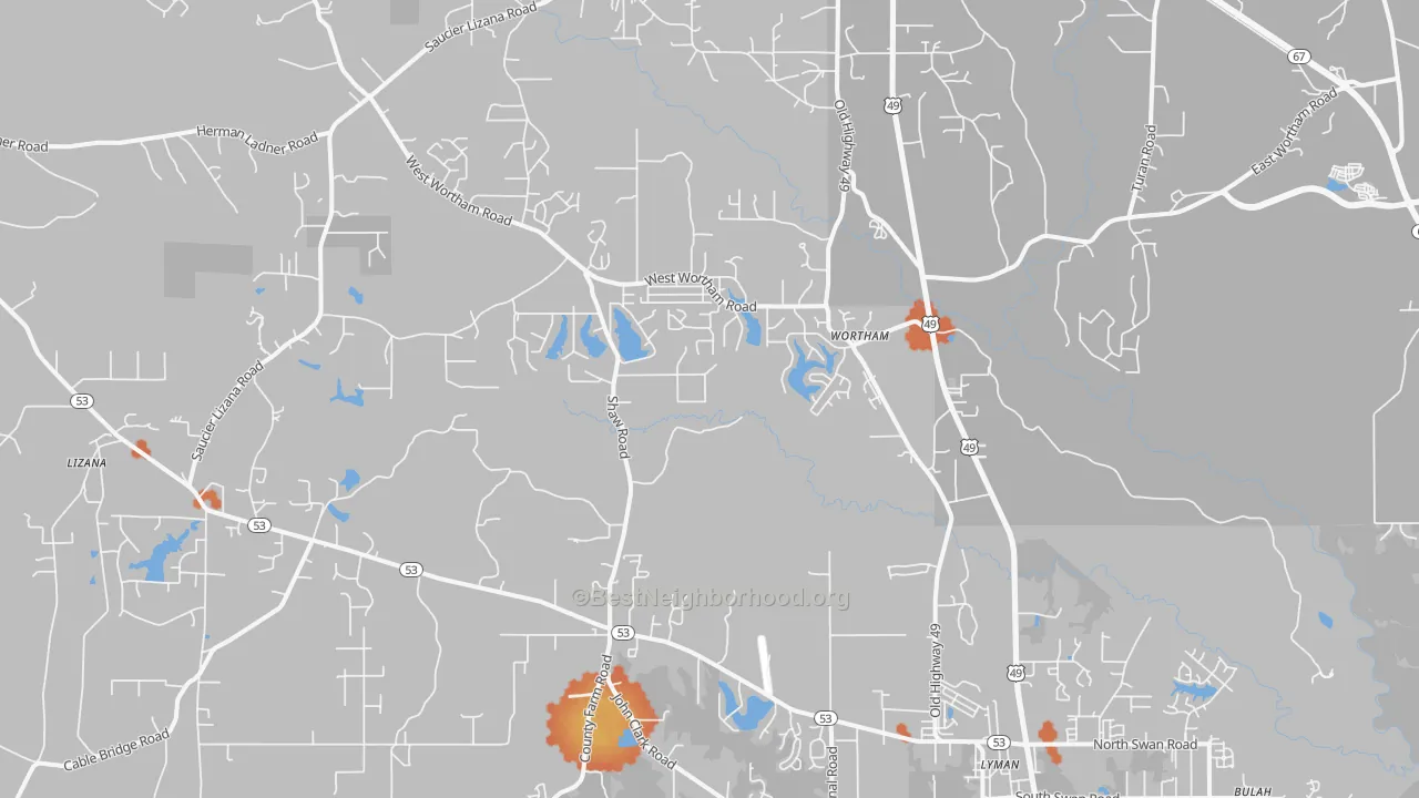 Bike Grade map of Wortham, MS