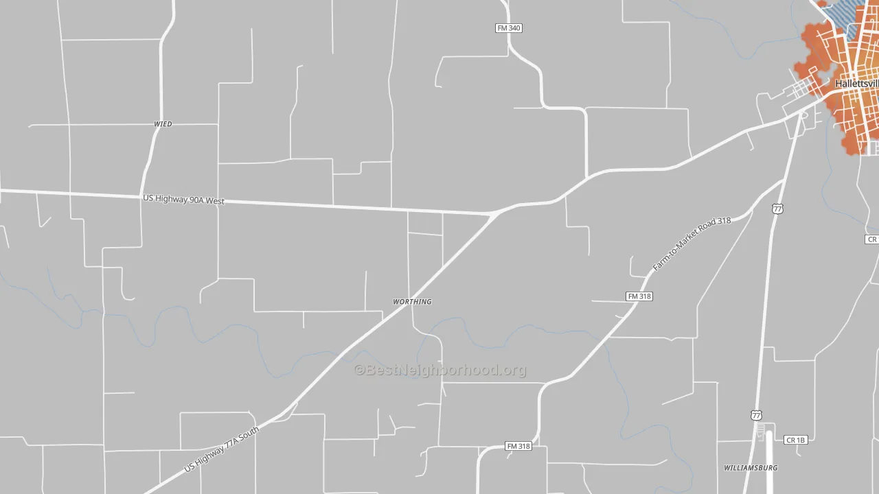 Bike Grade map of Worthing, TX