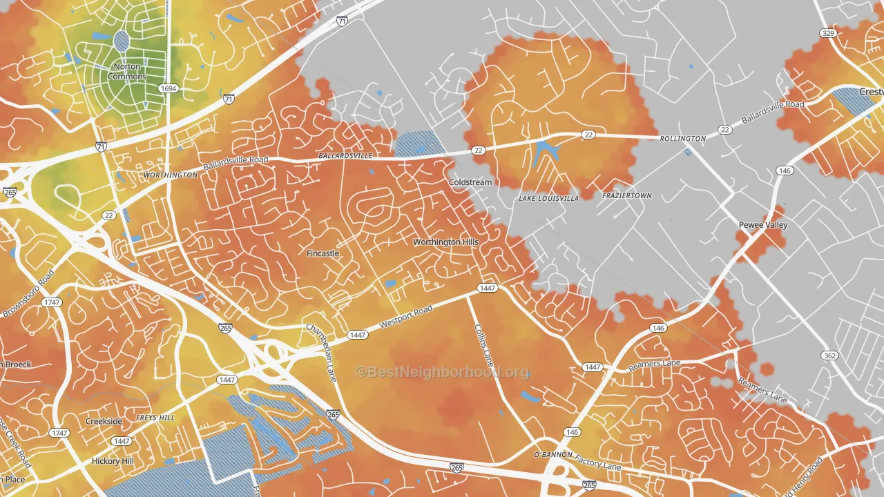 Bike Grade map of Worthington Hills, KY