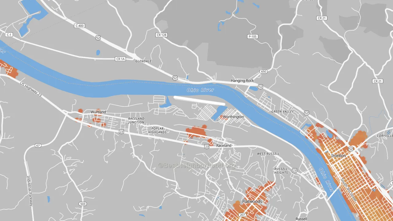 Bike Grade map of Worthington, KY
